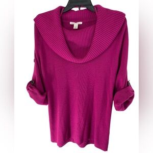 Kenneth Cole New York Women’s M Magenta Cowl Neck Quarter Faux Button Sleeve Top